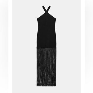 Zara Black Fringe Halter Dress